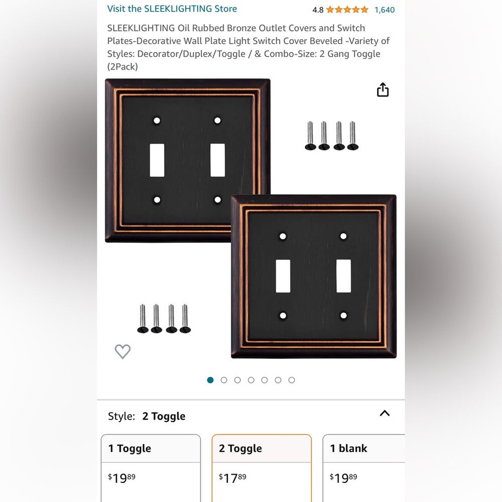 Decorative Wall Plate Light Switch Cover Beveled 2 Gang Toggle - set of 4